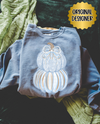 Blue/Tan/White Paint Smear Stacked Pimpkin w/ Bow