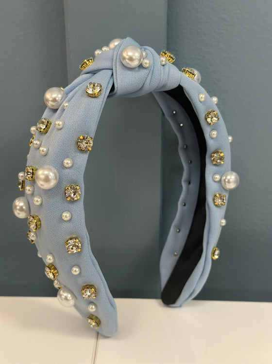 Dusty Blue Pearl & Rhinestone Headband