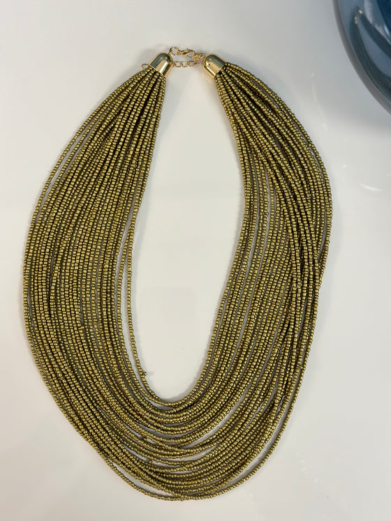 Gold Beaded Layered Necklace + Matching Earrings